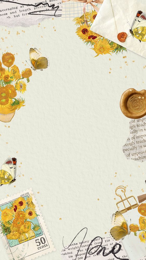 Van Gogh's Sunflowers background, editable vintage flower painting, remixed by rawpixel