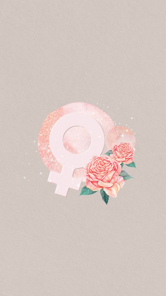 Woman gender symbol mobile wallpaper, editable feminine collage design