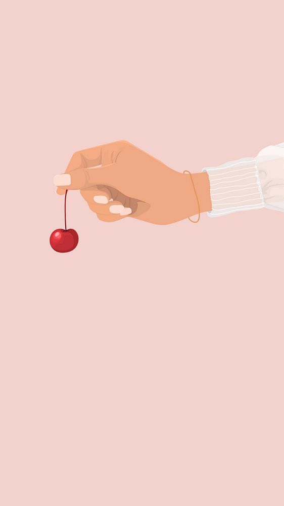 Red cherry, pink iPhone wallpaper, editable aesthetic design