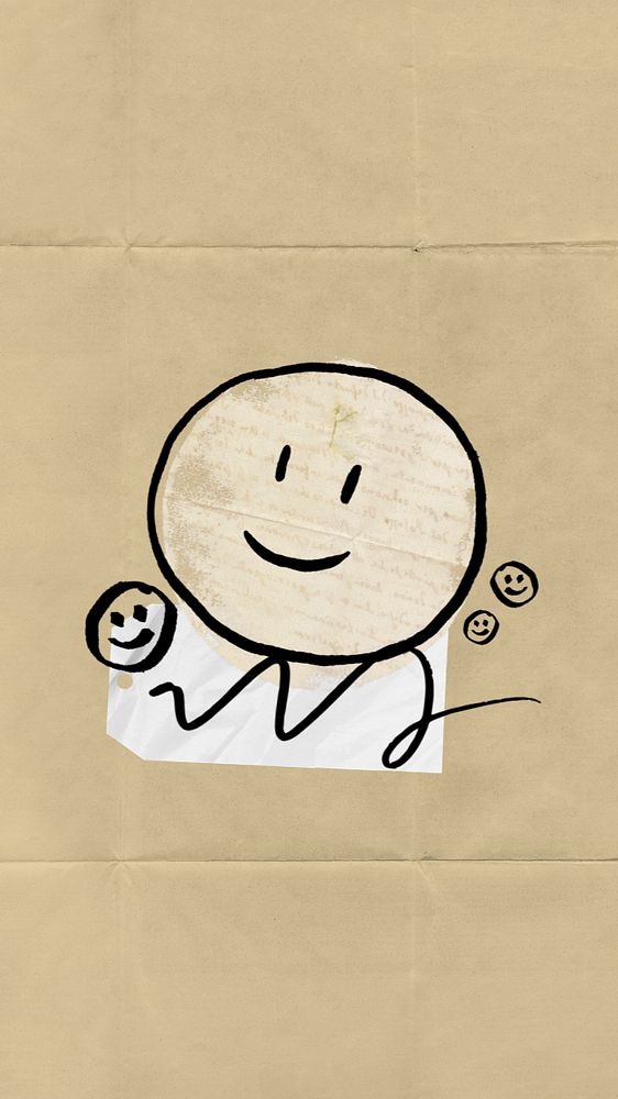 Doodle smiling emoji iPhone wallpaper, editable happy emoticon design