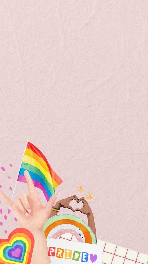 Beige LGBTQ pride phone wallpaper, editable celebration border collage design