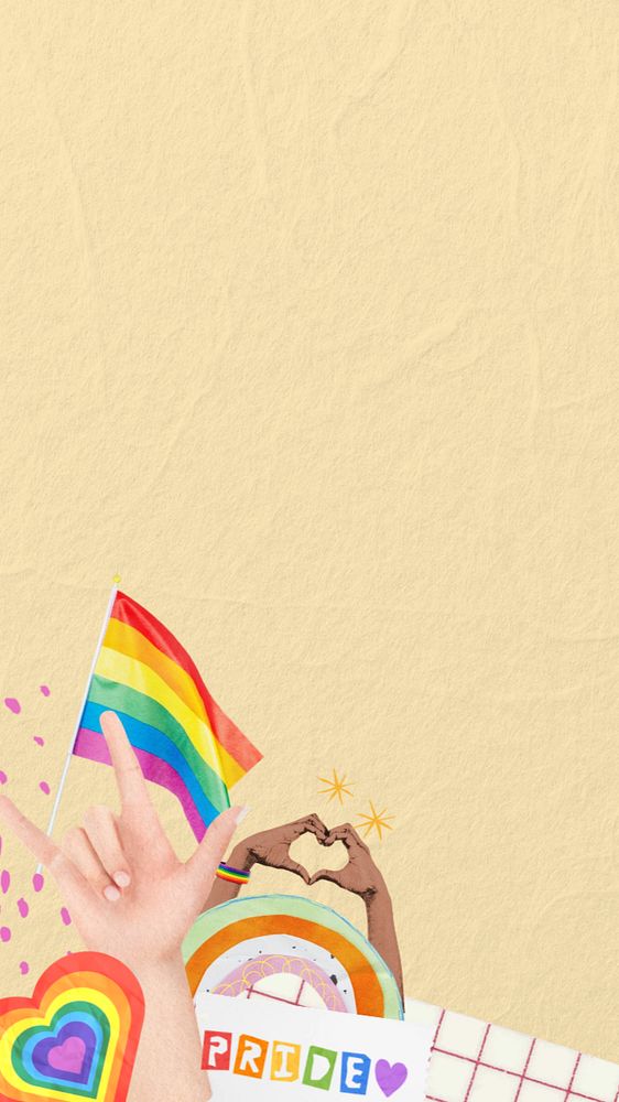 Beige LGBTQ pride phone wallpaper, editable celebration border collage design