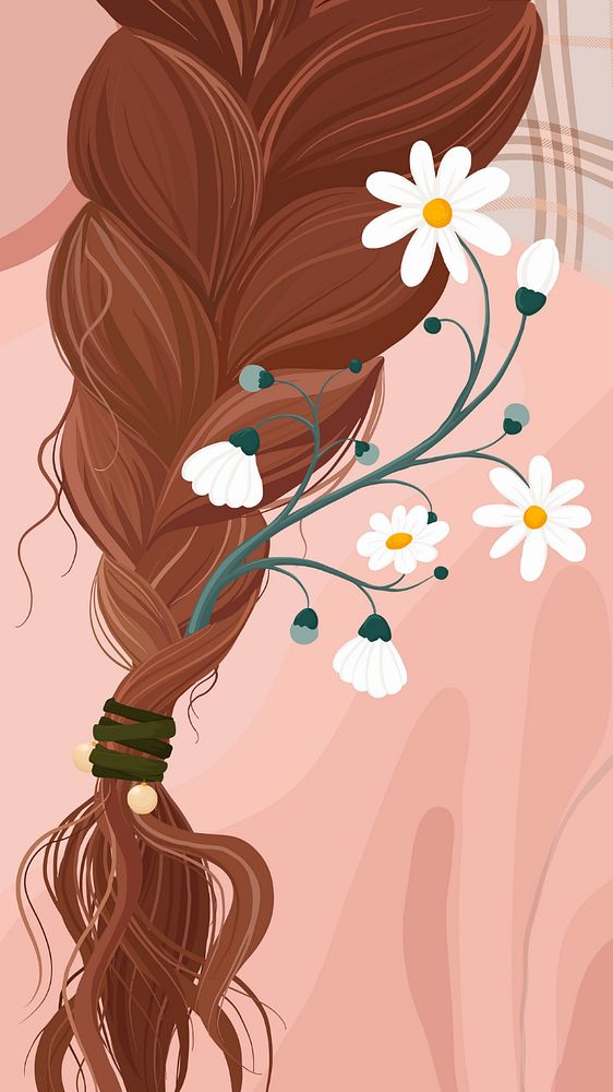 Aesthetic flower & hair, iPhone wallpaper, editable feminine illustration