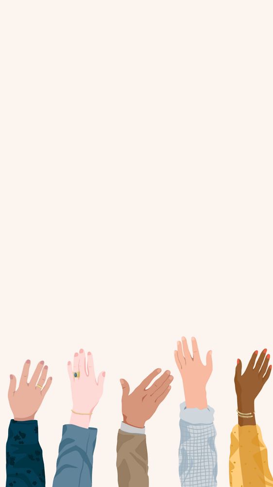 Hands raising iPhone wallpaper, editable vector illustration