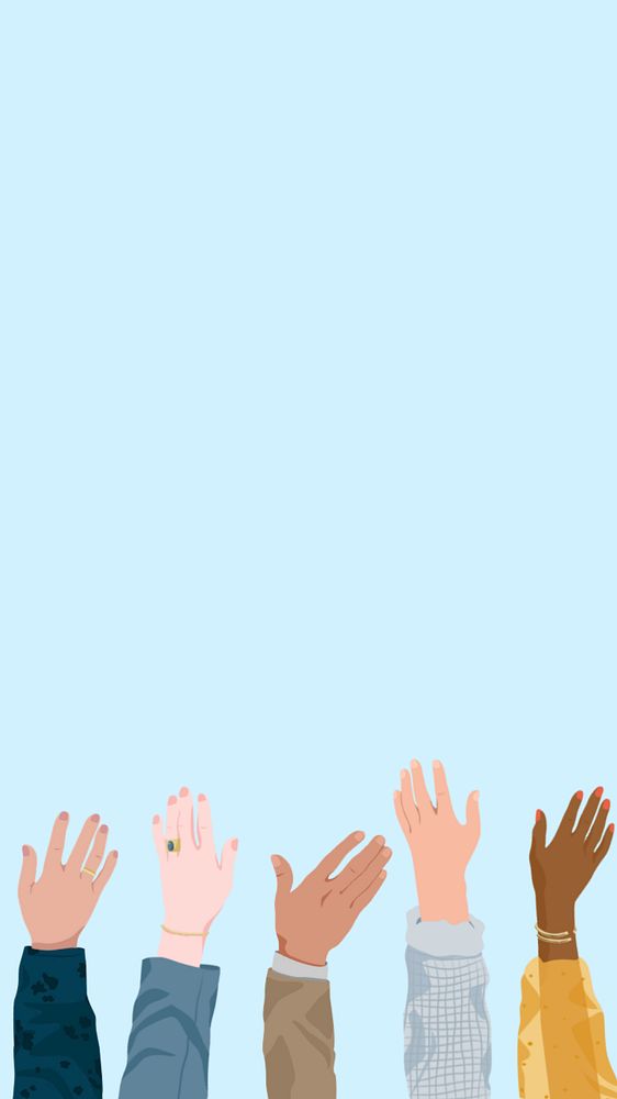 Hands raising blue iPhone wallpaper, editable vector illustration