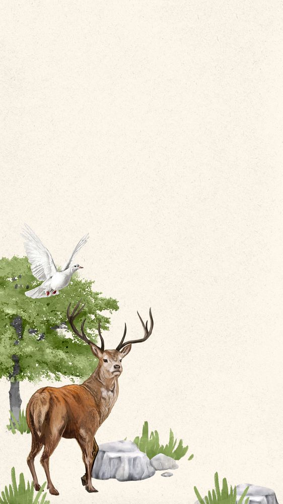 Editable stag mobile wallpaper, wildlife and nature border