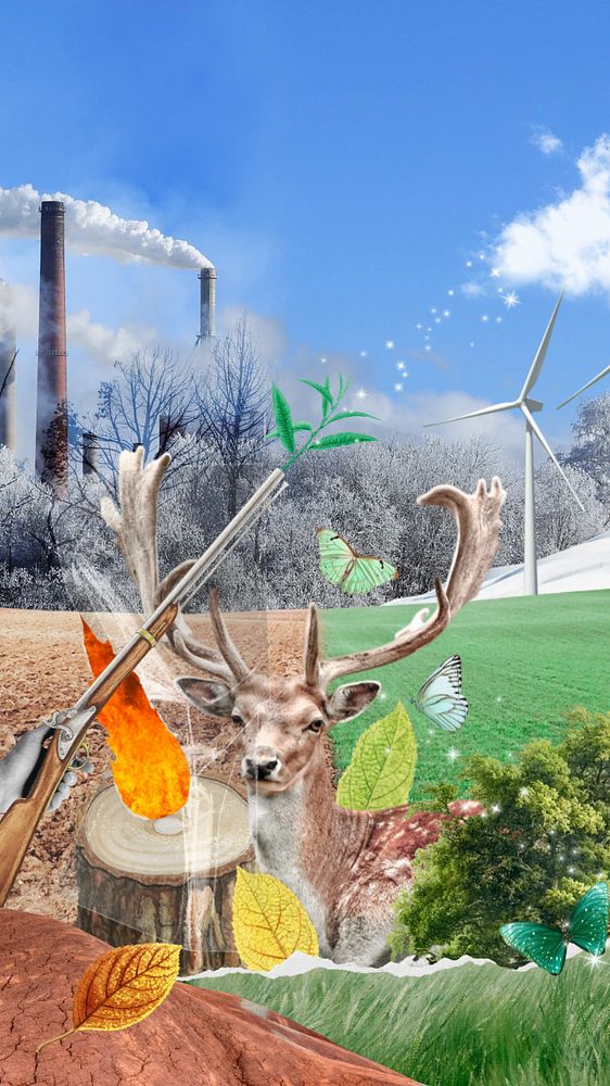 Stag animal aesthetic phone wallpaper, surreal environment remix, editable design