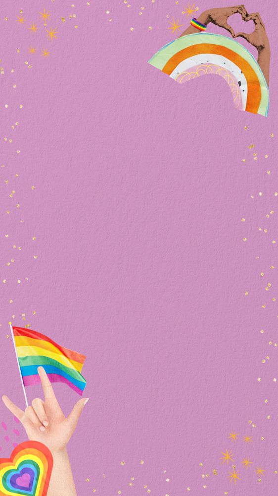 LGBTQ pride celebration mobile wallpaper, editable rainbow border collage design