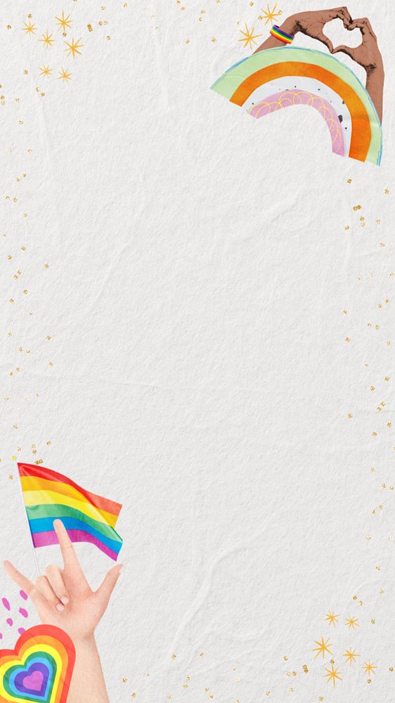 LGBTQ pride phone wallpaper, editable rainbow border collage design