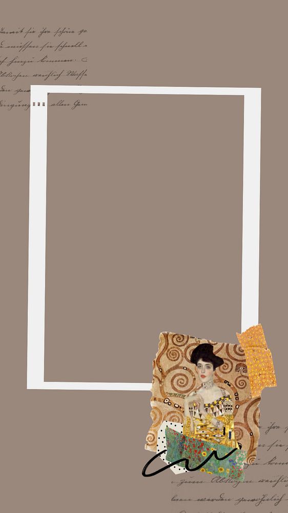 Gustav Klimt's frame phone wallpaper, editable Portrait of Adele Bloch-Bauer I collage painting design, remixed by rawpixel