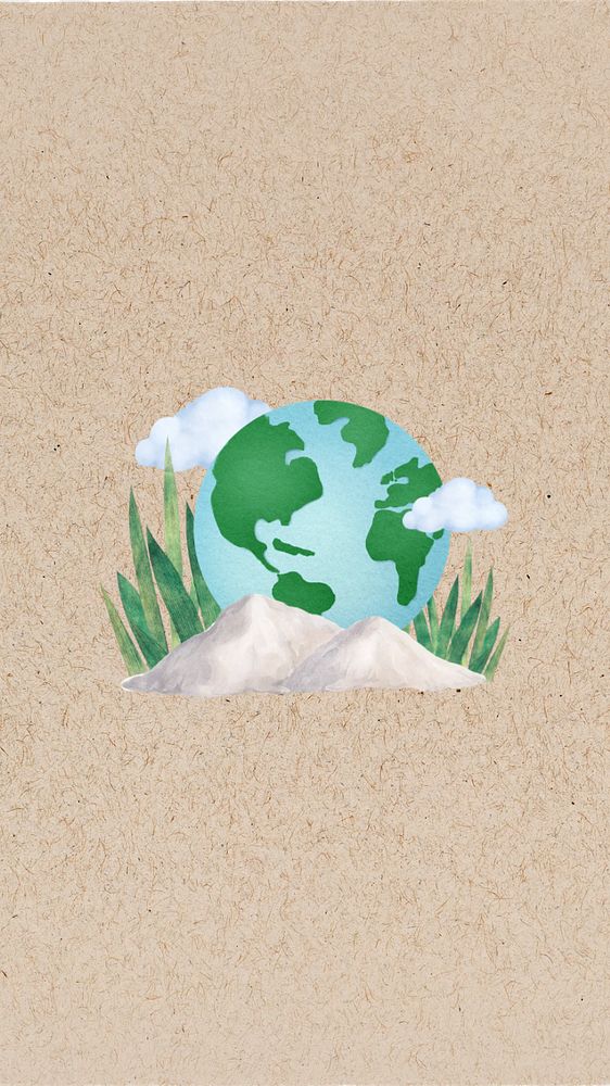 Globe environment mobile wallpaper, editable paper collage design