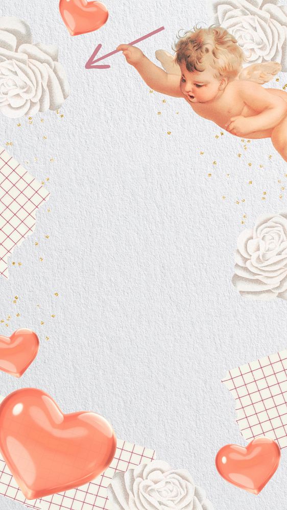 Editable Valentine's mobile wallpaper, cupid & hearts border collage design