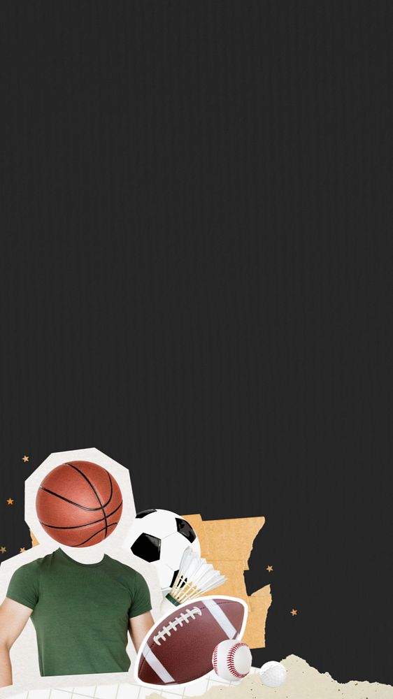 Editable sports border mobile wallpaper, paper collage design