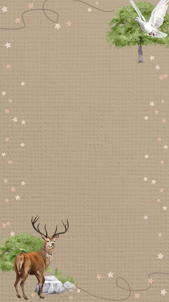 Aesthetic stag frame iPhone wallpaper, editable wildlife and nature collage design