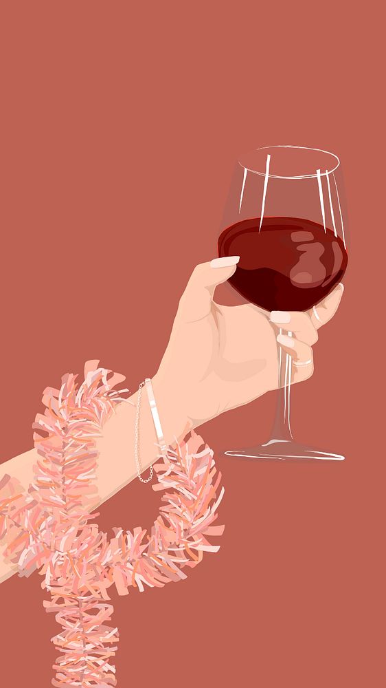 Fancy hand & wine, red iPhone wallpaper, editable feminine illustration