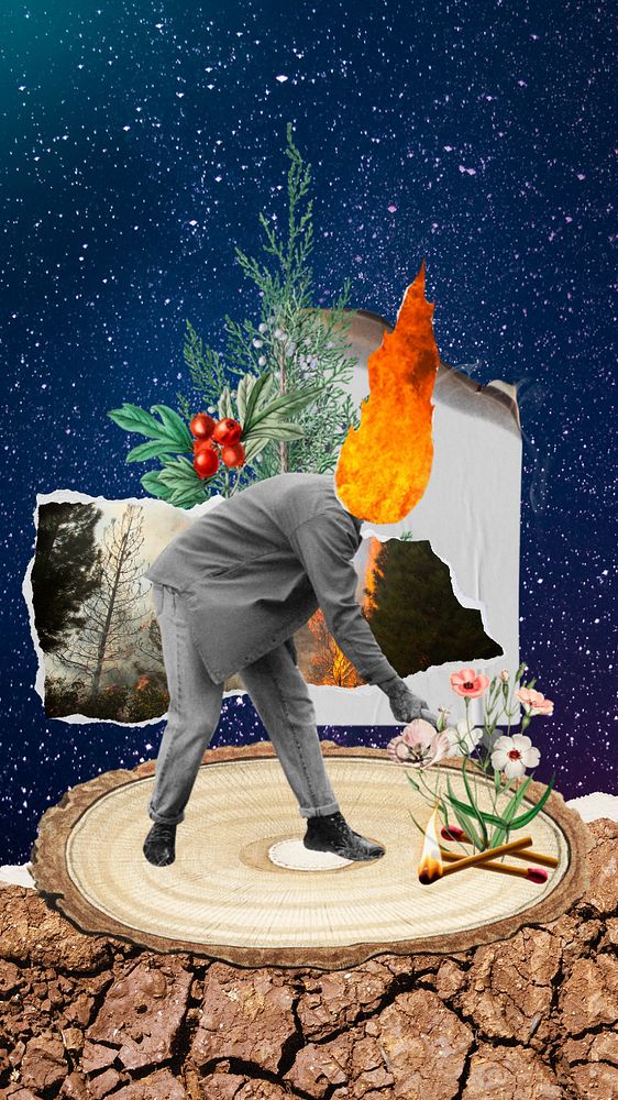 Polluted environment remix phone wallpaper, businessman destroying nature, editable design