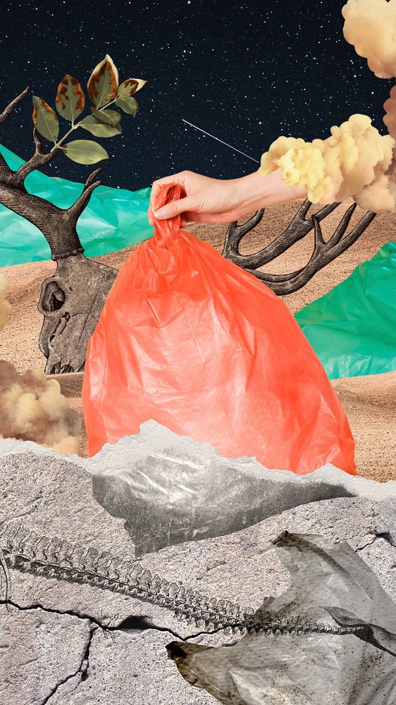 Polluted environment phone wallpaper, garbage bag remix, editable design