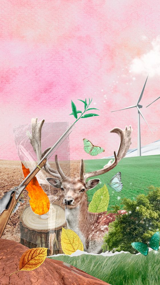 Stag animal aesthetic phone wallpaper, surreal environment remix, editable design