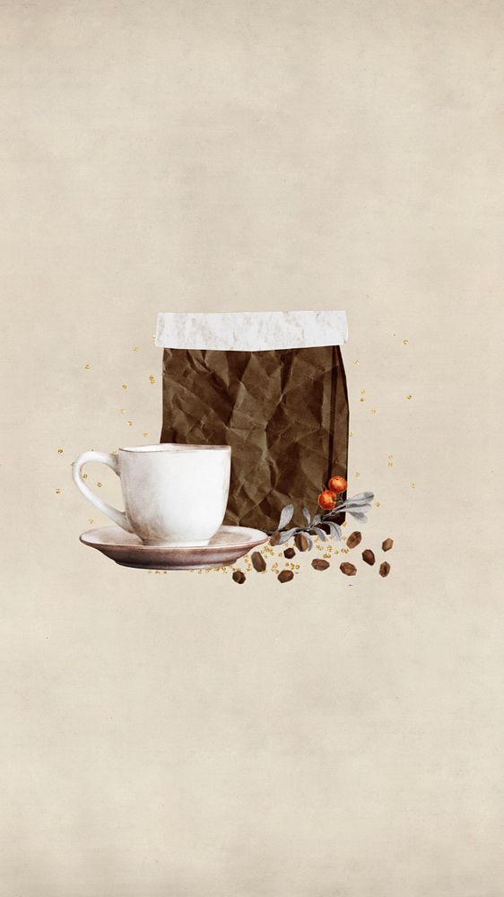 Aesthetic holiday coffee mobile wallpaper, editable paper collage design