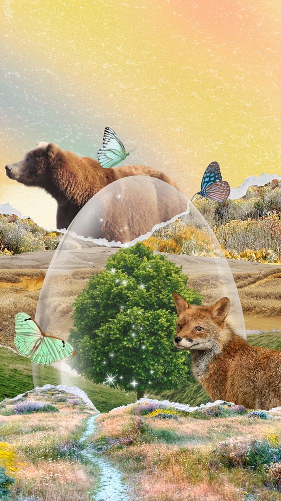 Surreal nature collage background, protected environment vector, editable design