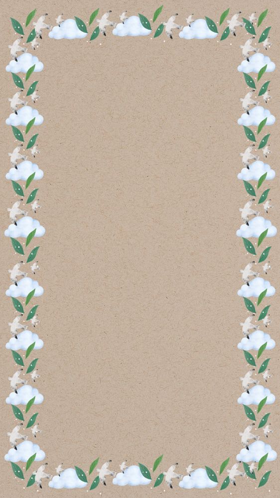 Leafy cloud frame mobile wallpaper, editable brown paper design