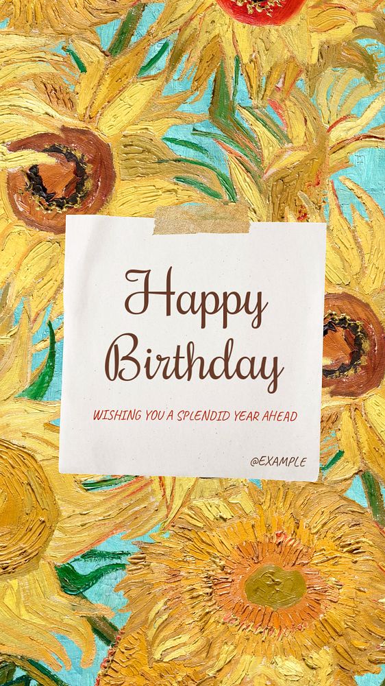 Birthday greeting Facebook Story template, editable Van Gogh's Sunflowers design, remixed by rawpixel