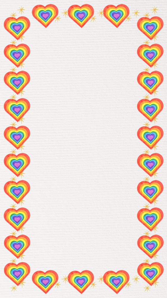 LGBTQ pride iPhone wallpaper, editable rainbow heart frame collage design