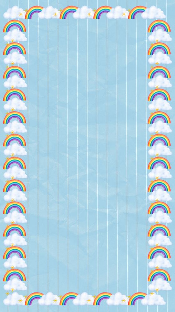 Cute rainbow frame mobile wallpaper, editable weather collage design