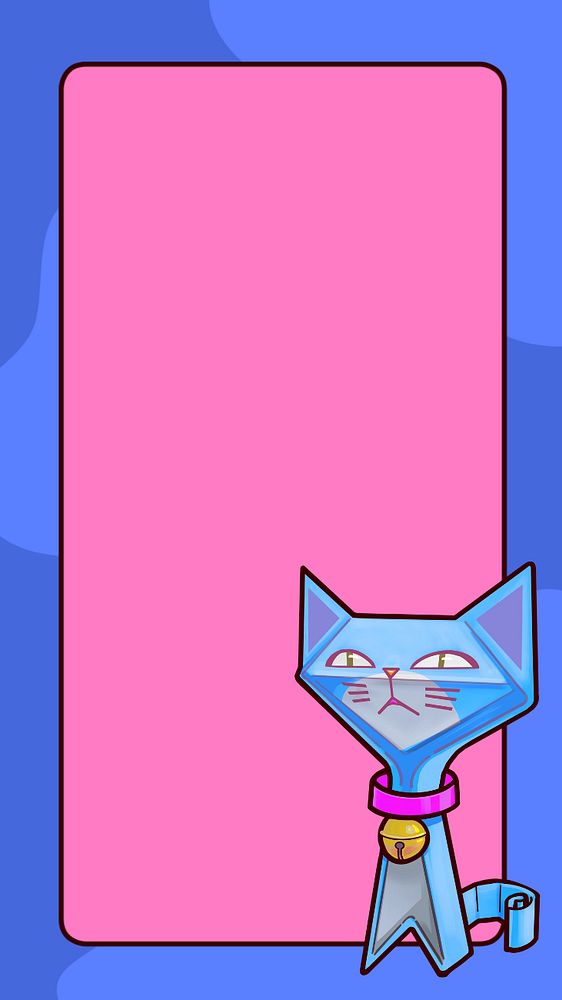 Cat cartoon phone wallpaper, editable blue frame design