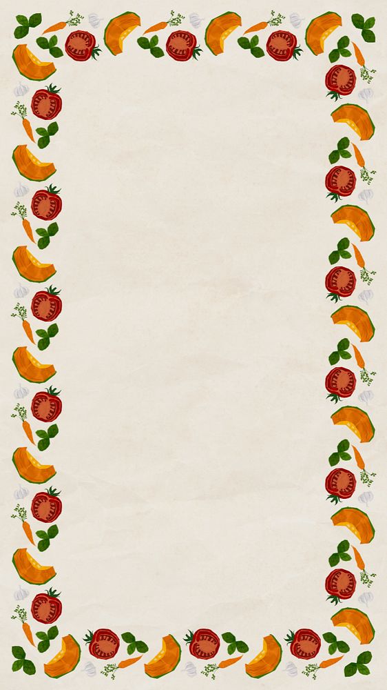 Vegetables frame mobile wallpaper, editable paper textured design