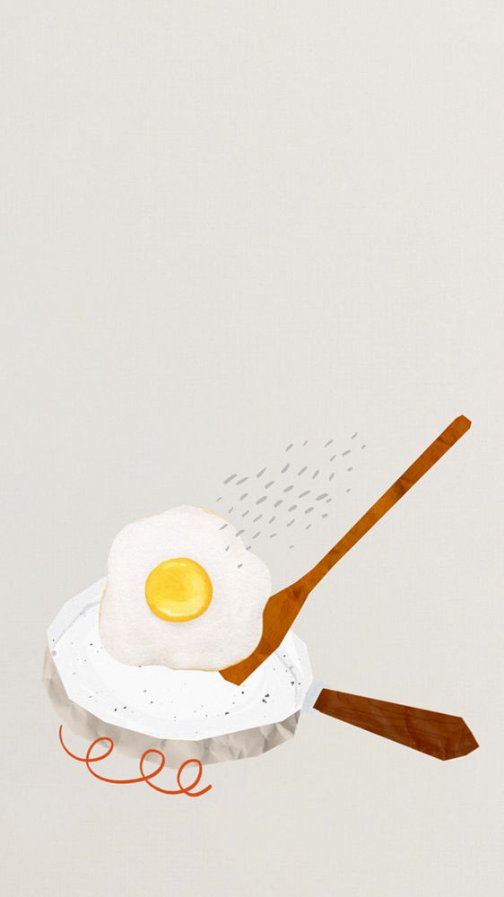 Breakfast mobile wallpaper, editable fried egg pan collage design