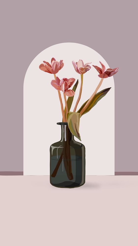 Aesthetic flower vase, mobile wallpaper, editable design