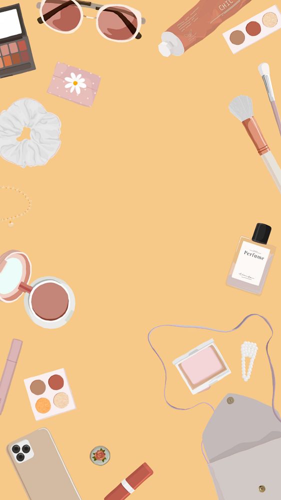 Makeup objects, feminine iPhone wallpaper, editable aesthetic design