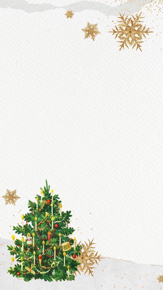 Winter Christmas tree iPhone wallpaper, editable paper textured background