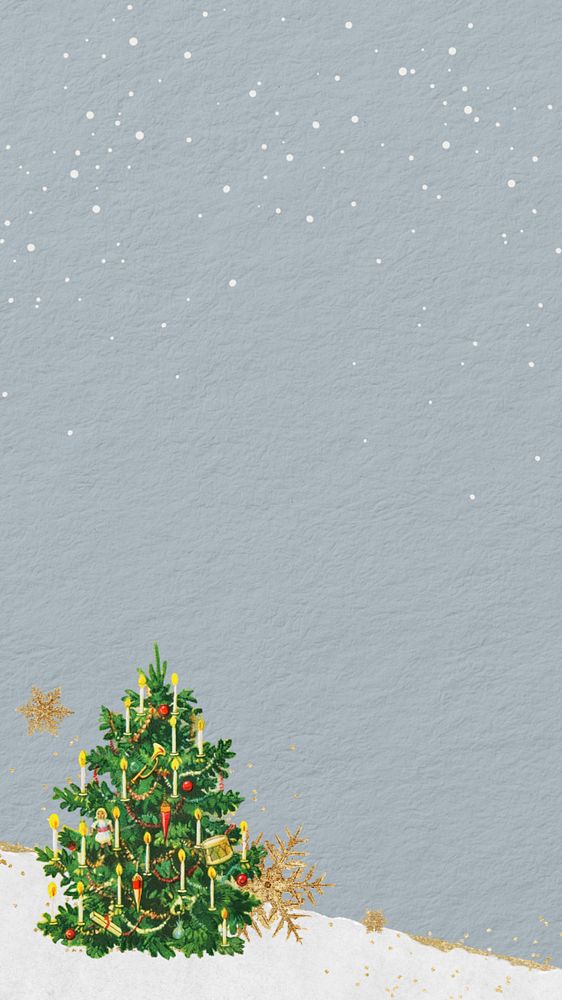 Christmas tree aesthetic iPhone wallpaper, blue paper textured editable background