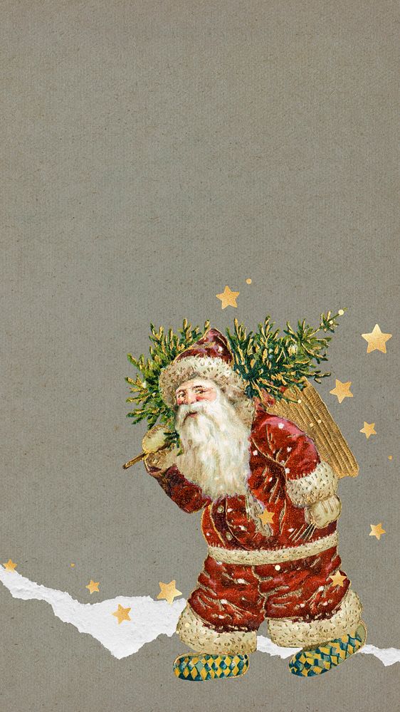 Festive Santa Claus phone wallpaper, ripped paper textured editable background