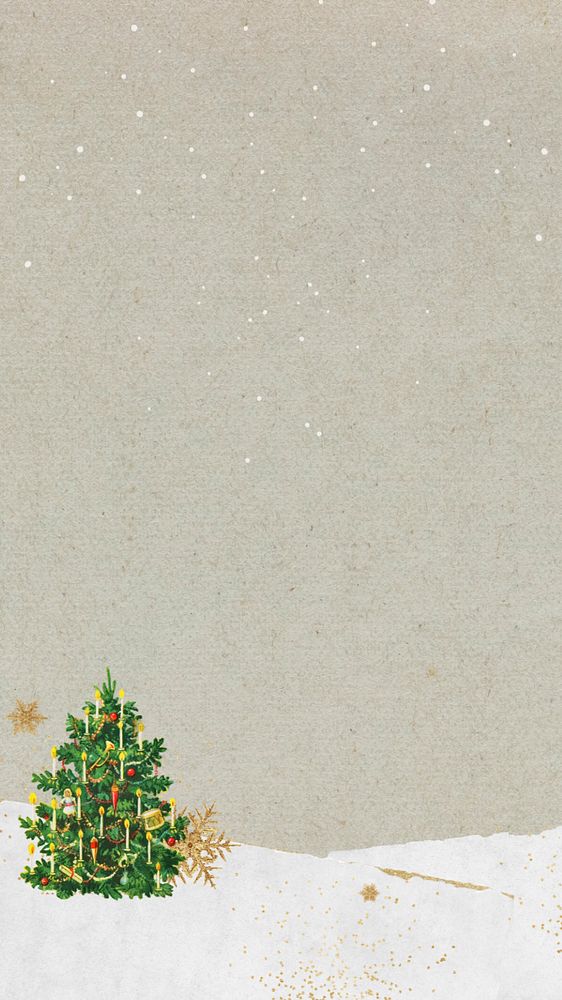 Festive Christmas tree phone wallpaper, ripped paper editable background