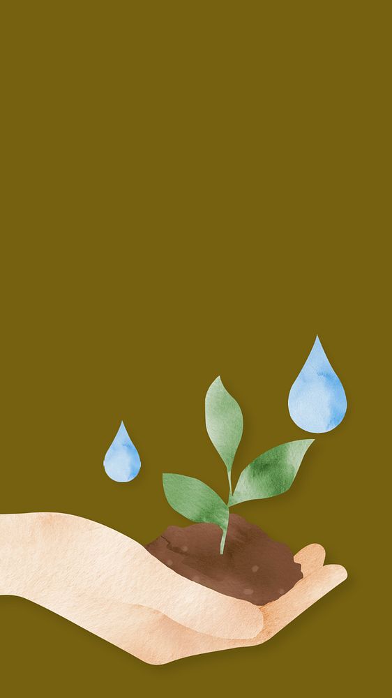 Tree planting watercolor mobile wallpaper, editable design