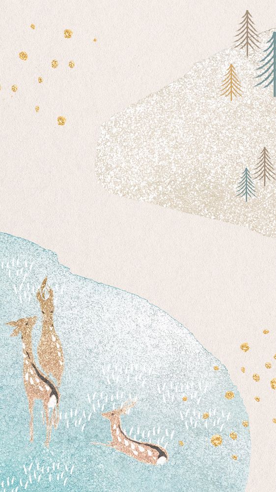 Aesthetic winter iPhone wallpaper, glitter & watercolor  design