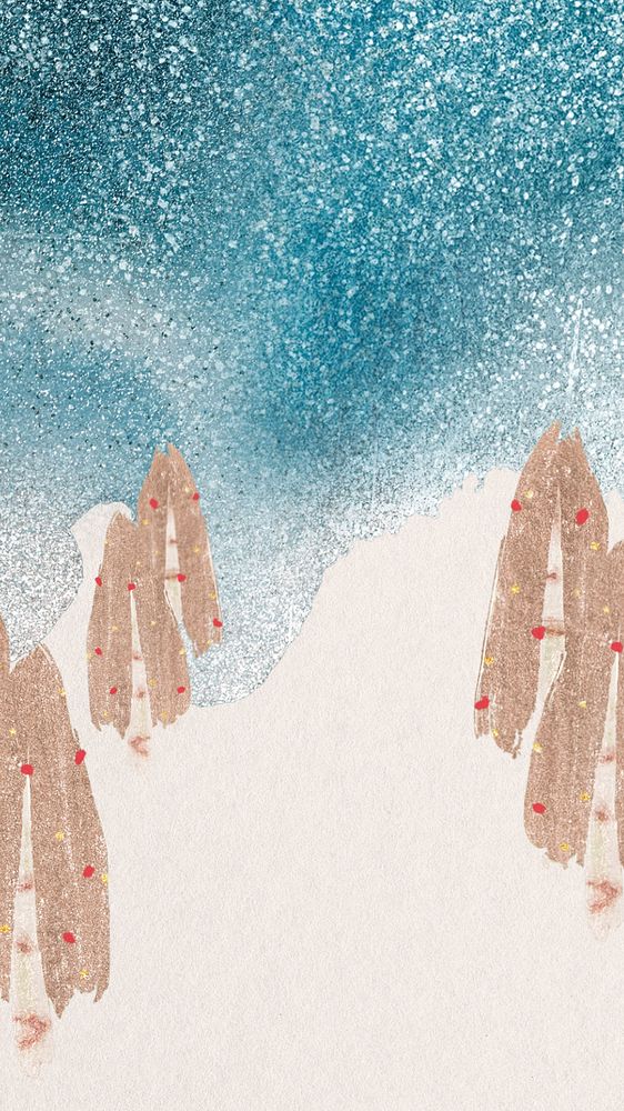 Winter iPhone wallpaper, aesthetic glitter & watercolor  design