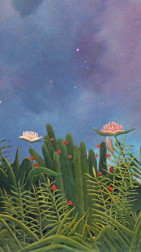 Henri Rousseau's flower mobile wallpaper, remixed by rawpixel