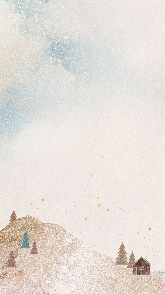 Winter iPhone wallpaper, aesthetic glitter & watercolor  design