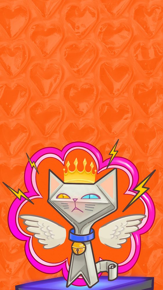 Gaming technology phone wallpaper, editable AR cat character design