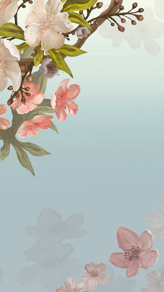 Japanese sakura aesthetic iPhone wallpaper, traditional flower border background, editable design