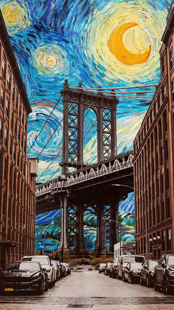 Manhattan Bridge iPhone wallpaper, Starry Night. Remixed by rawpixel.