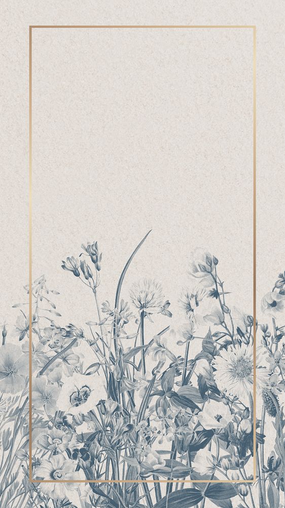 Editable vintage flower mobile wallpaper, gold frame illustration design