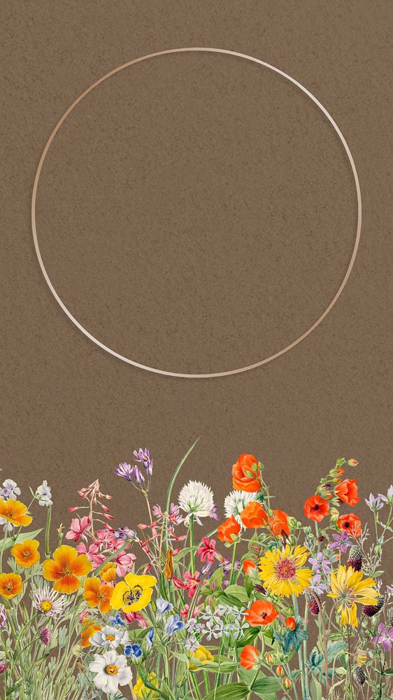 Floral gold frame mobile wallpaper, editable vintage flower illustration design