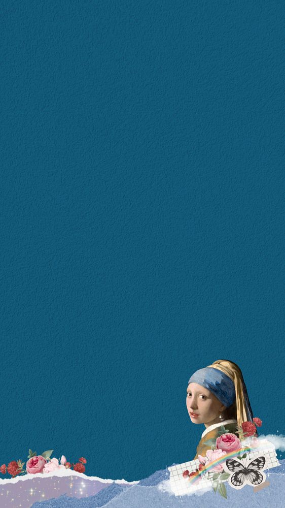 Vermeer pearl earring iPhone wallpaper, editable design. Famous artwork remixed by rawpixel.