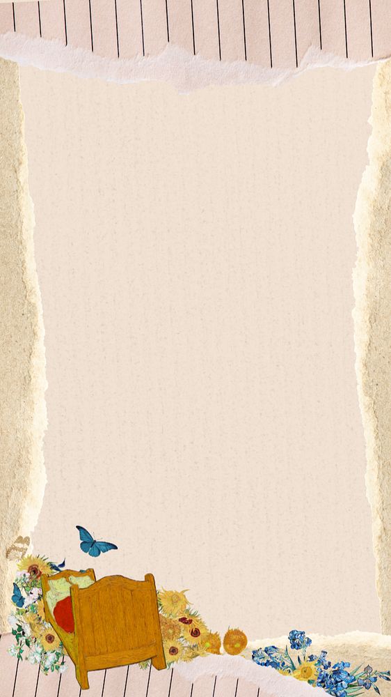 Ripped paper phone wallpaper, editable Van Gogh's famous painting border collage design, remixed by rawpixel