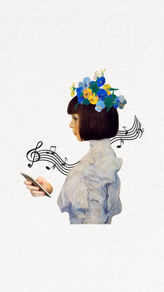 Music lover woman iPhone wallpaper. Remixed by rawpixel.